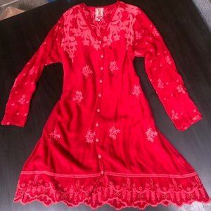 Johnny Was Red Frinna Waist Tie Dress L